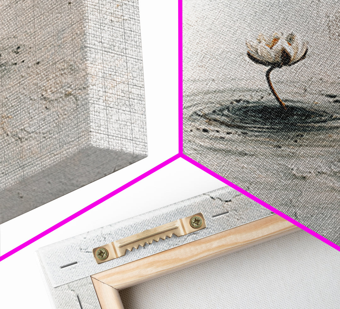 Minimal Lotus Flower In Water Wall Art, Neutral Textured Abstract Canvas Print, Calming Zen Home Decor