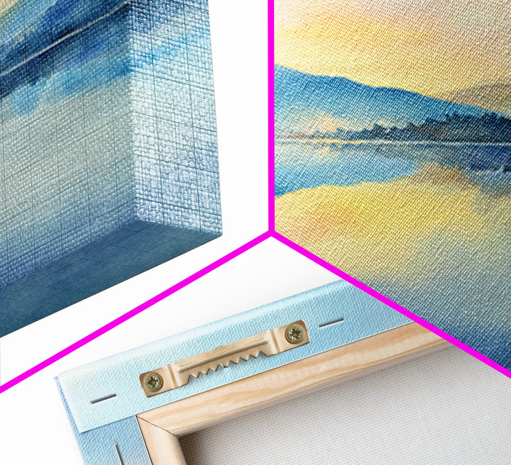 Soft Watercolor Mountain Lake Sunrise Wall Art, Calming Landscape Canvas Print, Serene Bedroom And Living Room Decor