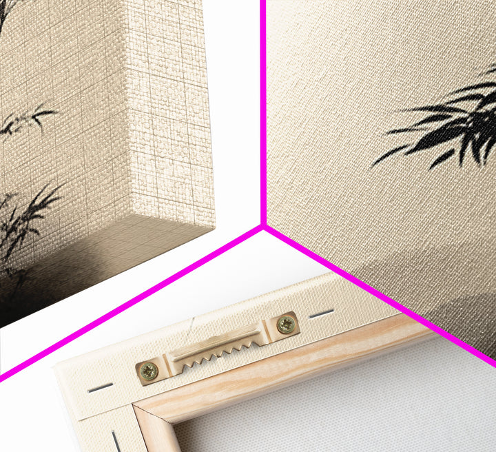 Minimal Japanese Bamboo Ink Painting Wall Art, Neutral Zen Japandi Canvas Print, Calming Nature Home Decor