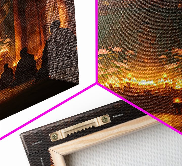 Golden Temple Meditation Wall Art, Monks And Candles Spiritual Print, Zen Decor, Calming Asian Inspired Artwork For Living Room Or Altar