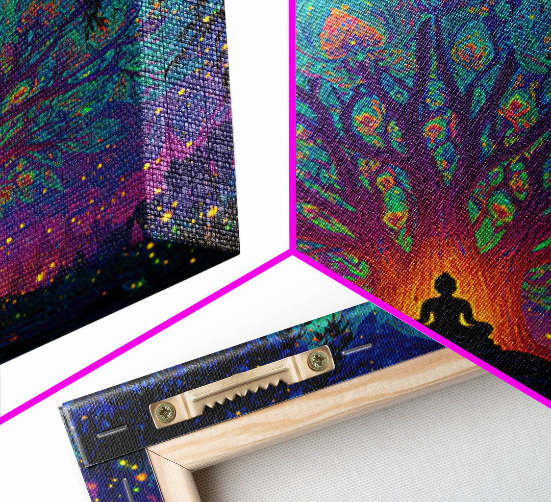 Mystic Tree Of Life Meditation Wall Art, Psychedelic Celestial Canvas Print, Spiritual Boho Decor, Yoga Room And Zen Home Decor