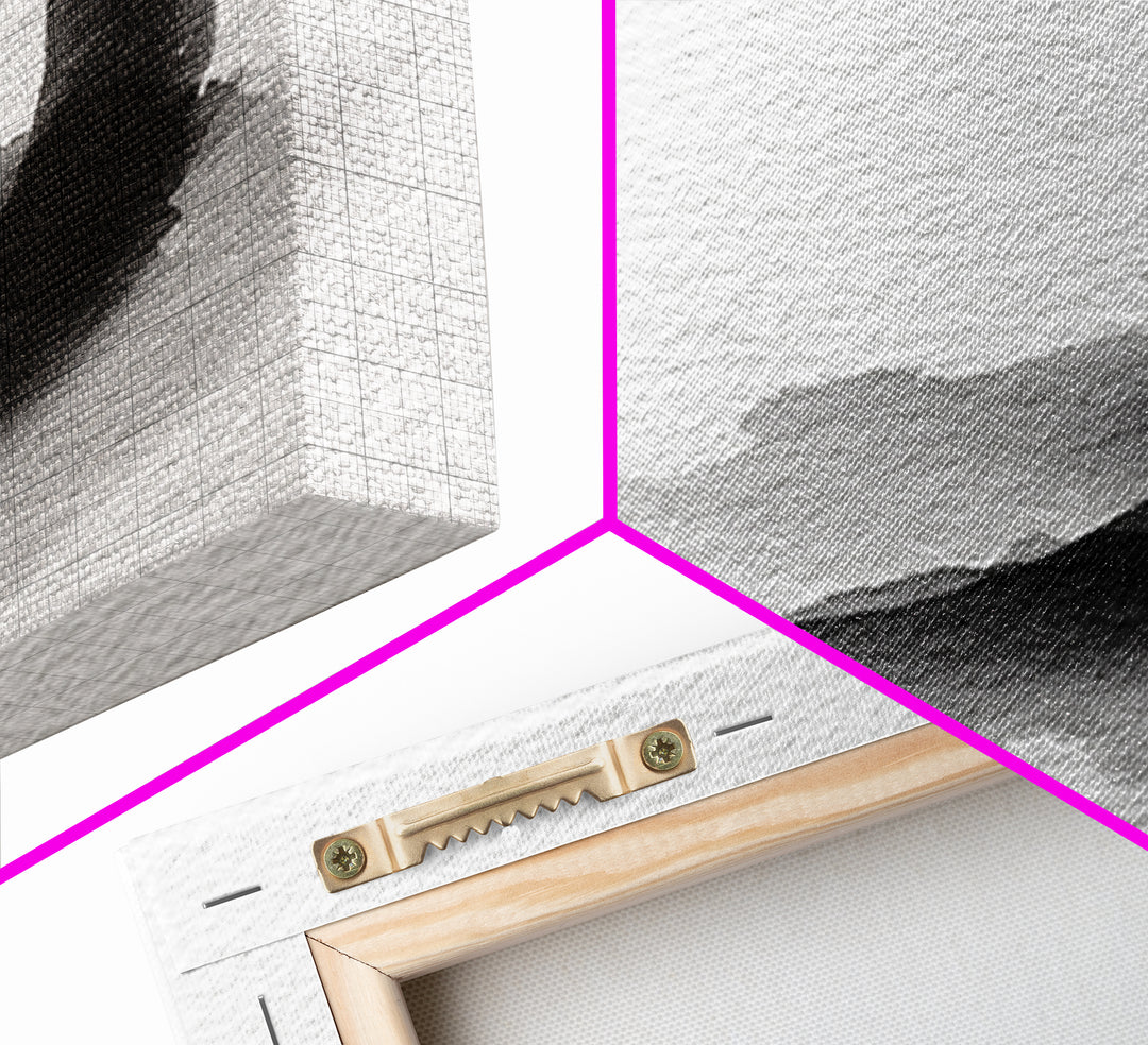 Black Ink Crescent Brushstroke Minimalist Abstract Wall Art, Japandi Zen Decor, Modern Canvas Print