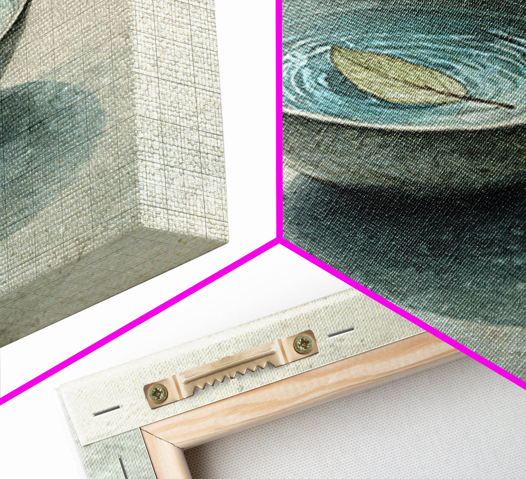 Minimal Tea Bowl With Floating Leaf Watercolor Wall Art, Wabi Sabi Zen Canvas Print, Serene Japanese Inspired Decor
