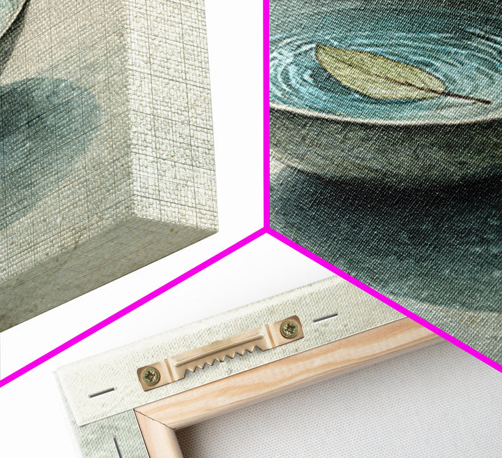 Minimal Tea Bowl With Floating Leaf Watercolor Wall Art, Wabi Sabi Zen Canvas Print, Serene Japanese Inspired Decor