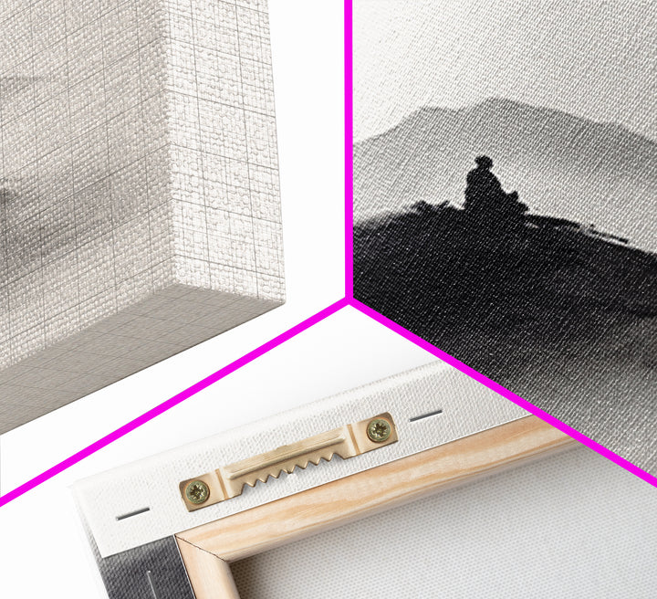 Minimalist Black And White Ink Landscape With Misty Mountains Wall Art Canvas Print For Modern Decor