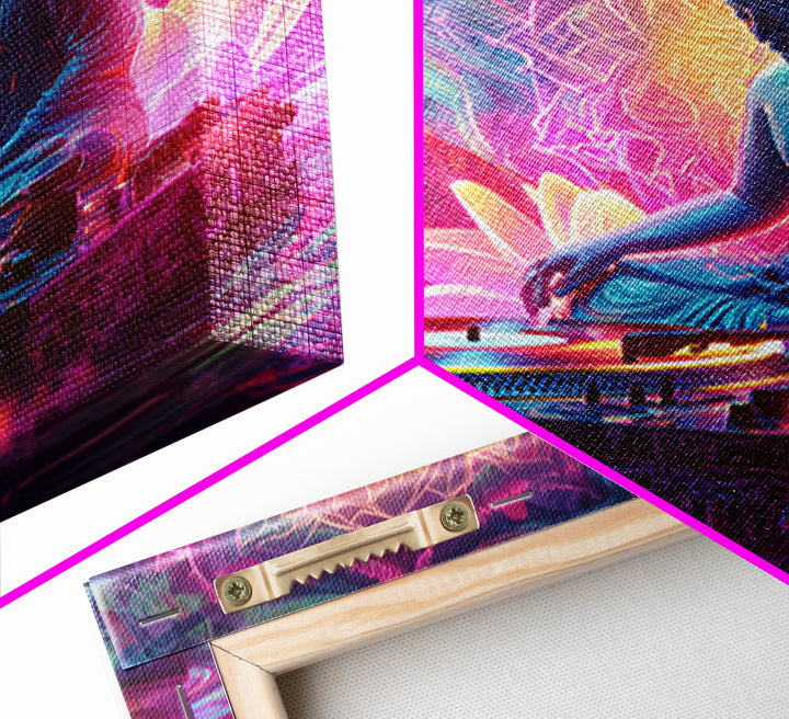 Meditative Buddha DJ Neon Wall Art Canvas Print, Psychedelic Spiritual Music Poster For Gaming Room And Modern Decor