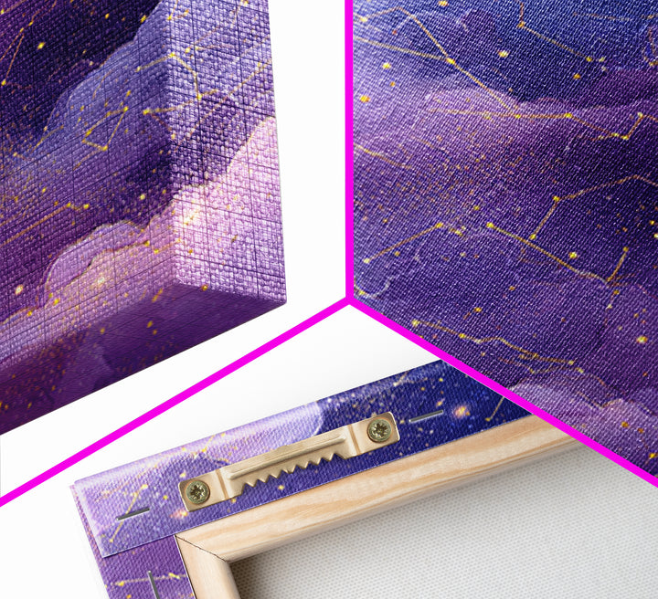 Purple Constellation Clouds Canvas Print, Celestial Wall Art, Astrology Decor, Starry Night Sky Nursery And Bedroom Decor