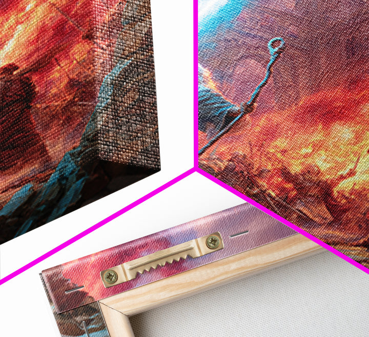 Epic Wizard Battle Canvas Print, Fantasy Wall Art With Fire Magic Portal, Dungeons And Dragons Decor, Gamer Room Gift, Epic Art