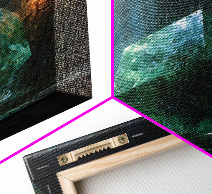 Glowing Green Crystal Dungeon Wall Art, Fantasy Adventure Canvas Print, Magical Library Decor, Dungeons And Dragons Gift