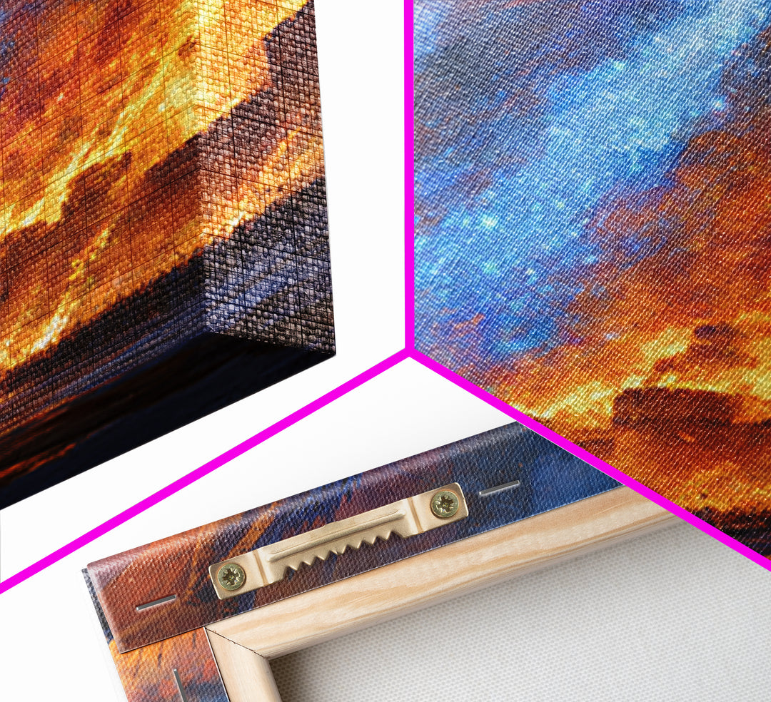 Blue Fire Dragon Siege Wall Art, Epic Fantasy Canvas Print, Medieval Castle Battle Decor, Large Gamer Room Wall Decor Gift For Him
