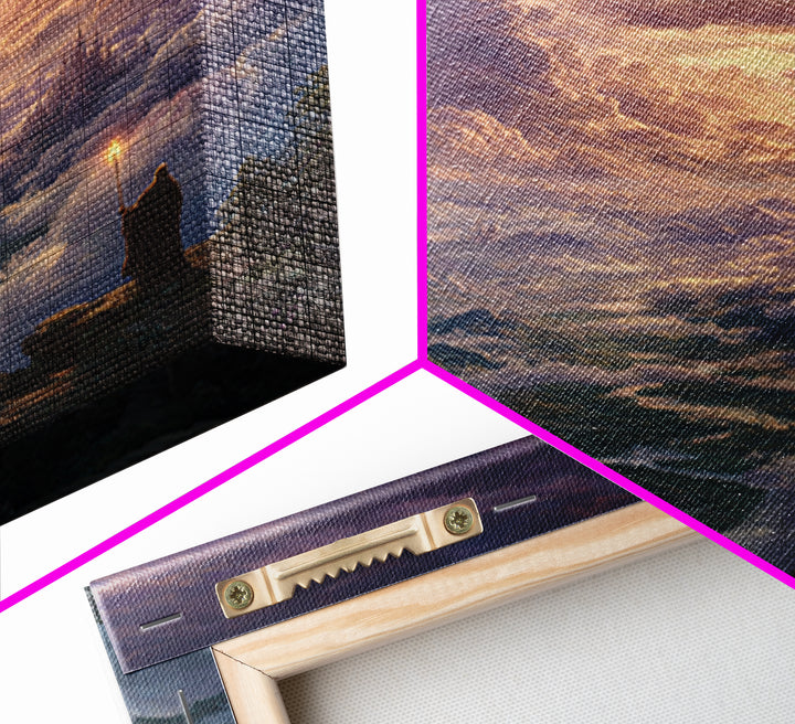 Storm Wizard Over Cloud Kingdom Wall Art, Epic Fantasy Landscape Canvas Print, Dark Academia Office Decor, Large Gift For Him