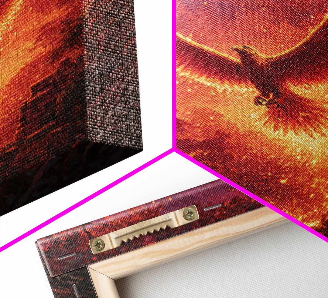 Fiery Phoenix Rising In Red Forest Canvas Print, Mythical Bird Wall Art, Epic Fantasy Wildlife Decor, Dramatic Gift For Her