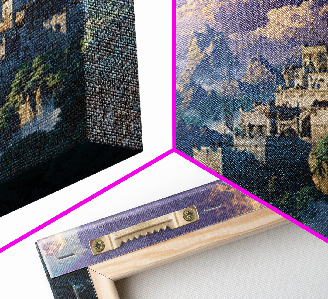 Majestic White Castle Above Clouded Mountains Wall Art, Fantasy Landscape Canvas Print, Fairytale Home Decor Gift For Her