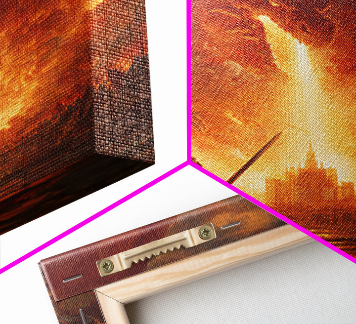 Giant Fire Dragon Over Castle Wall Art, Epic Fantasy Canvas Print, Large Medieval Battle Decor, Dragon Lover Gift For Him