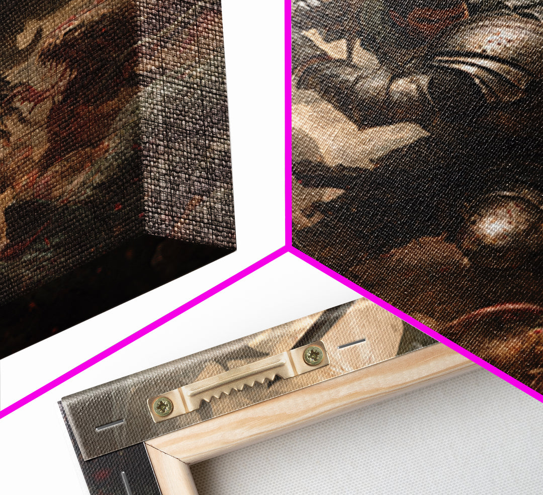 Armored Warrior Battling Monsters With Sword, Dark Fantasy Wall Art, Medieval Knight Canvas Print, Gothic Dungeon Decor Gift