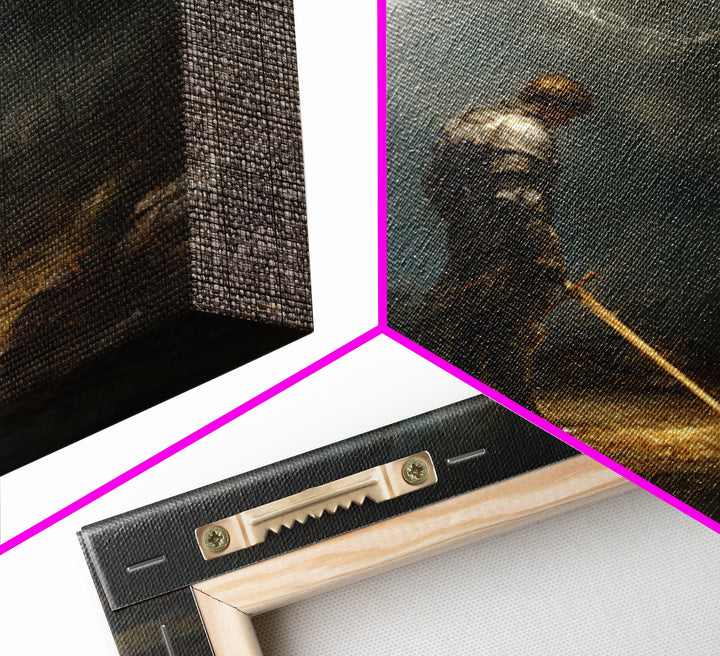 Stormlit Knight With Glowing Sword Wall Art, Dark Fantasy Battlefield Print, Gothic Medieval Decor, Dramatic Office Wall Art