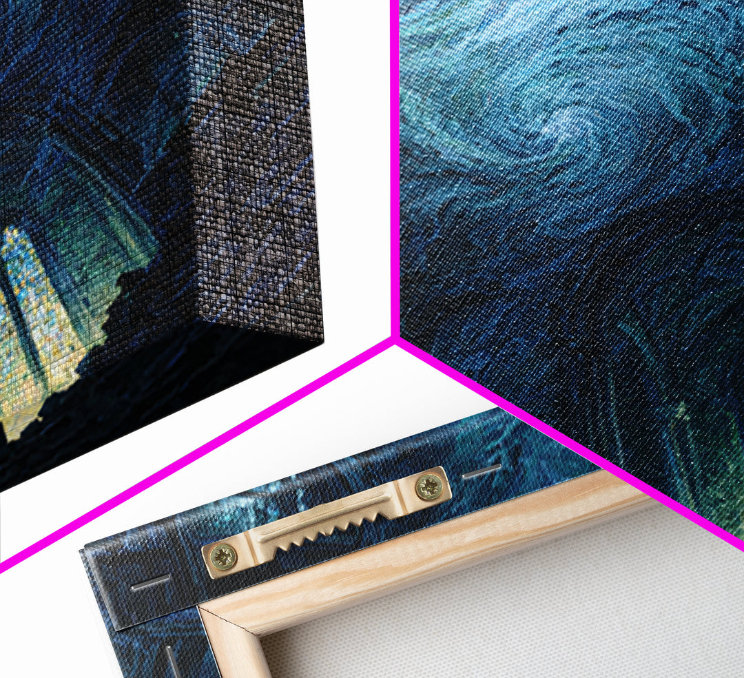 Swirling Starry Cathedral Ruins Wall Art, Gothic Canvas Print, Celestial Fantasy Decor, Moody Dark Academia Gift For Her