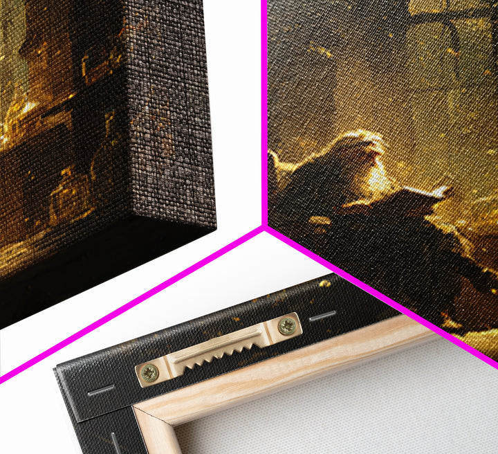 Wizard Reading In Golden Alchemy Library Wall Art, Dark Academia Fantasy Art Print, Magical Home Office Decor Gift For Readers