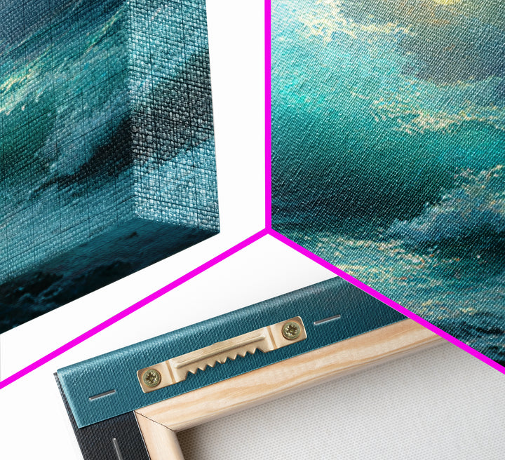 Moonlit Turquoise Wave Seascape Wall Art, Ocean Canvas Print, Coastal Bathroom Decor, Nautical Living Room Art Gift For Beach House