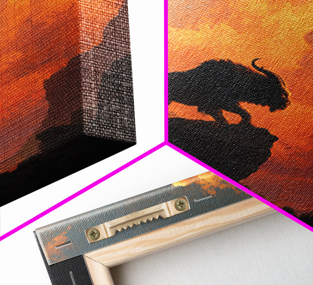 Cave Bison Sunset Canyon Wall Art, Southwestern Wildlife Canvas Print, Rustic Western Decor, Buffalo Landscape Art Gift For Him