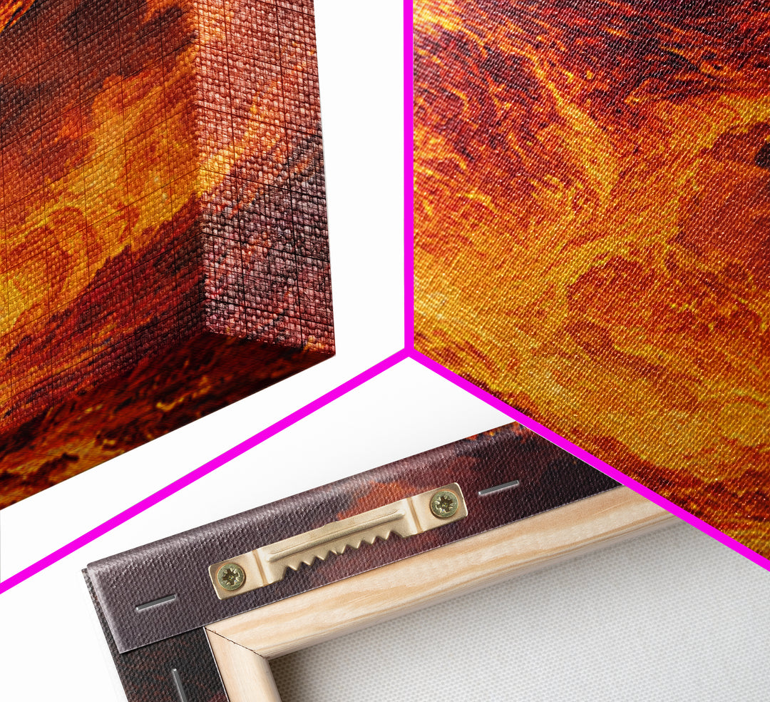 Blazing Fire Dragon Rising From Lava Canvas Print, Fantasy Wall Art, Orange Statement Artwork, Dark Fantasy Home Decor, Gift For Him