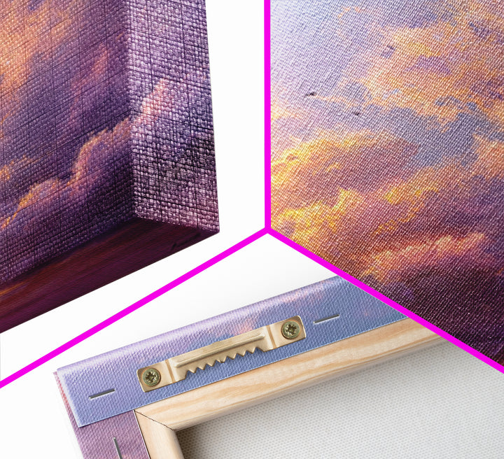 Pastel Sunset Clouds With Flying Birds Wall Art, Dreamy Sky Canvas Print For Living Room Decor And Serene Bedroom Decor Gift