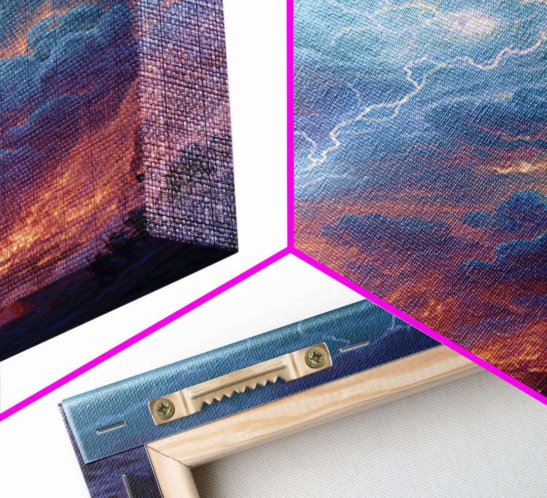 Lightning Wizard Cliff Wall Art, Epic Fantasy Storm Canvas Print, Dramatic Mountain Decor, Dark Magic Gift For Game Room