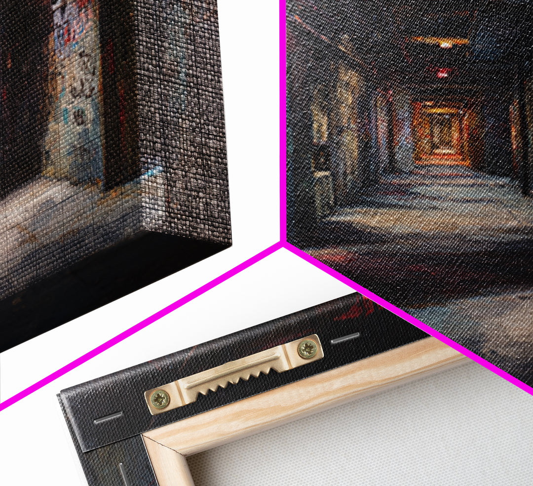 Dark Abandoned Corridor Wall Art, Moody Urban Exploration Painting, Industrial Gothic Decor, Graffiti Hallway Office Art