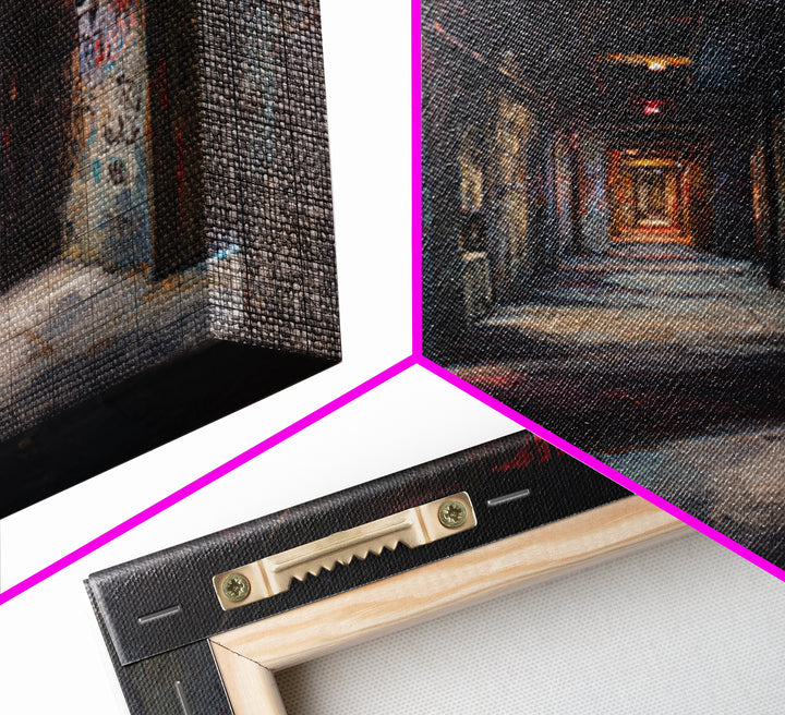 Dark Abandoned Corridor Wall Art, Moody Urban Exploration Painting, Industrial Gothic Decor, Graffiti Hallway Office Art