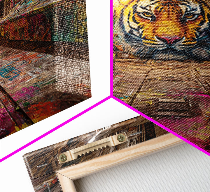 Tiger Graffiti Mural In Abandoned Factory Canvas Print, Urban Street Art, Wildlife Wall Art, Bold Industrial Loft Decor Gift