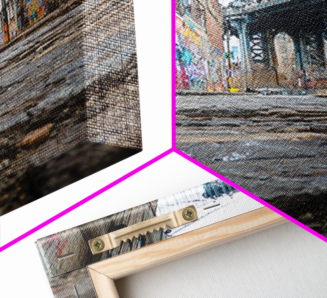 Cobblestone Alley And Bridge Wall Art, Urban Graffiti Photography Print, New York City Decor, Industrial Wall Decor, Travel Poster