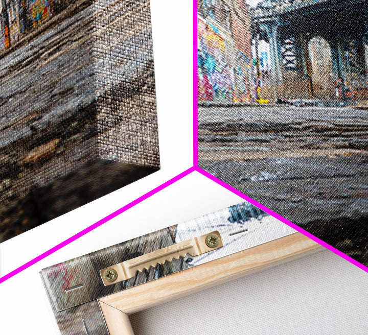 Cobblestone Alley And Bridge Wall Art, Urban Graffiti Photography Print, New York City Decor, Industrial Wall Decor, Travel Poster