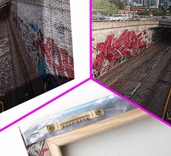 Bear Mural Highway Underpass Cityscape Wall Art, Urban Wildlife Print, Mountain Landscape Decor, Graffiti Street Photography