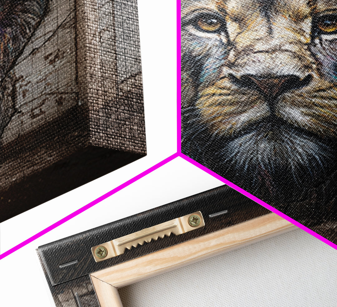 Cracked Wall Lion Portrait Graffiti Wall Art, Abandoned Subway Mural Print, Urban Wildlife Decor, Moody Animal Art For Home
