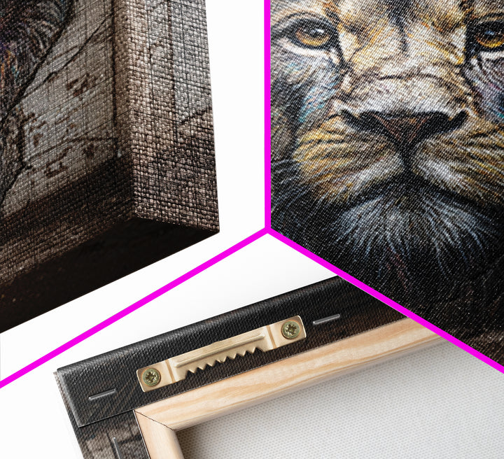 Cracked Wall Lion Portrait Graffiti Wall Art, Abandoned Subway Mural Print, Urban Wildlife Decor, Moody Animal Art For Home