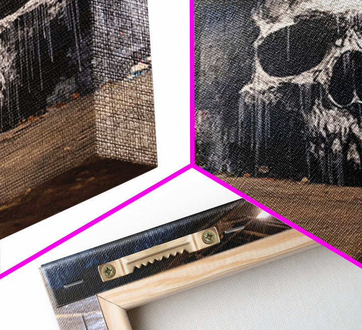 Giant Skull Mural Wall Art, Black And White Graffiti Canvas Print, Gothic Decor, Industrial Loft Poster, Edgy Wall Decor