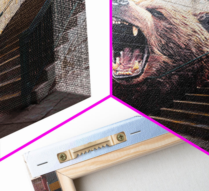 Roaring Bear Urban Stairway Mural Wall Art, Graffiti Canvas Print, Wildlife Decor, Street Art Gift For Animal Lover, Home Decor