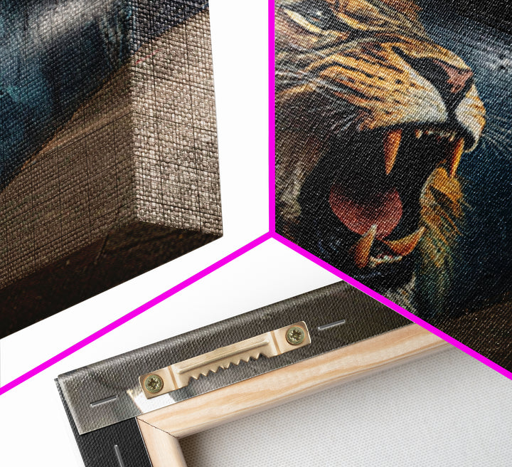 Roaring Lion Subway Mural Wall Art, Urban Graffiti Canvas, Big Cat Street Art Print, Bold Industrial Living Room Decor Gift