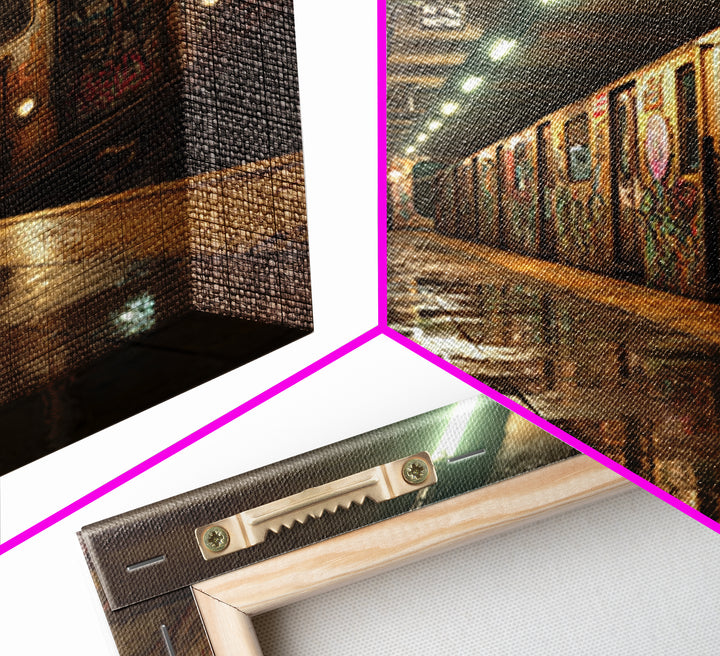 Graffiti Subway Train Station Canvas Print, Urban Street Art, Industrial Wall Decor, NYC Transit Wall Art For Modern Home Decor