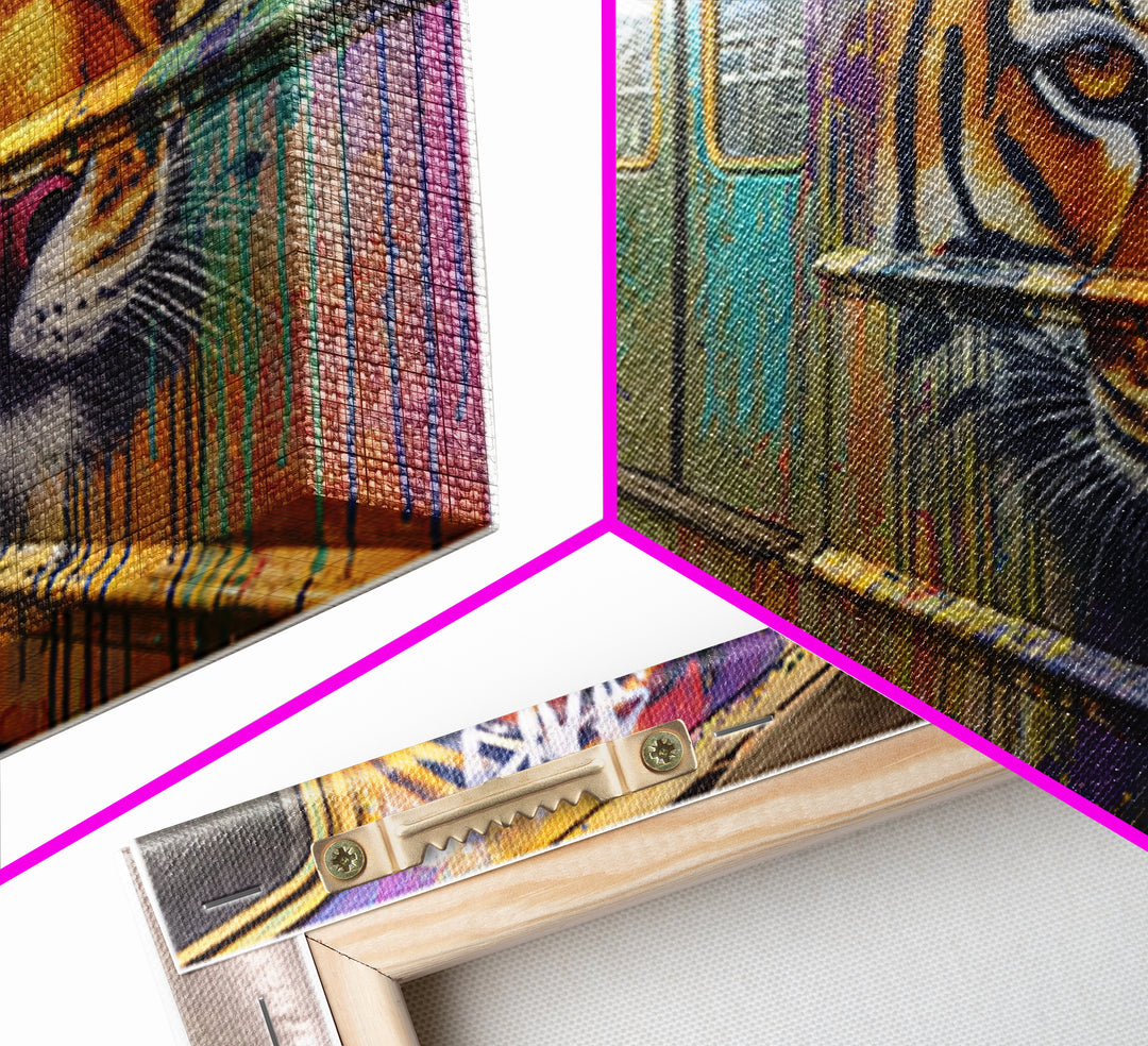 Tiger Face Graffiti Subway Train Canvas Print, Bold Urban Street Art For Maximalist Decor And Modern Wall Decor Gift Idea