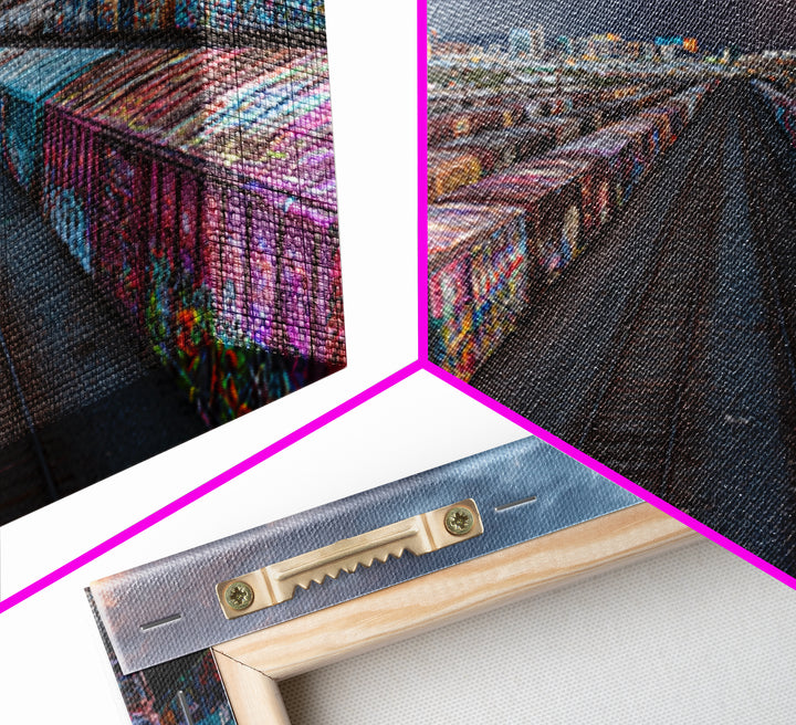 Graffiti Freight Train Yard Wall Art, Urban Street Art Canvas Print, Modern Industrial City Decor, Colorful Office Wall Art
