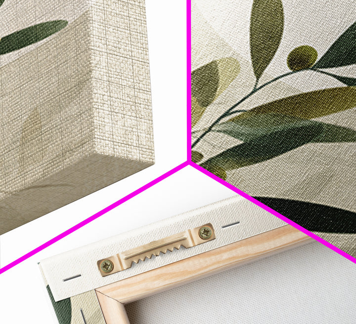 Olive Branch Botanical Wall Art, Sage Green Neutral Canvas Print, Minimalist Nature Decor, Japandi Living Room Wall Decor