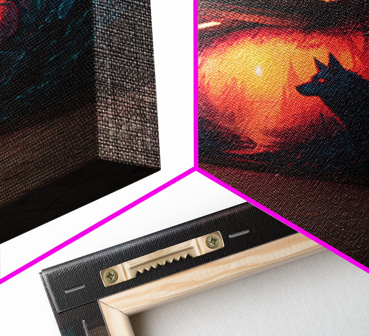 Neon Wolf Subway Mural Wall Art, Urban Graffiti Canvas Print, Cyberpunk Street Decor, Moody Animal Art For Home Office Gift