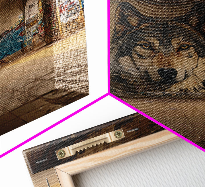 Realistic Wolf Mural In Abandoned Archway Framed Canvas Print, Urban Street Art, Animal Wall Decor, Moody Office Decor, Home Decor