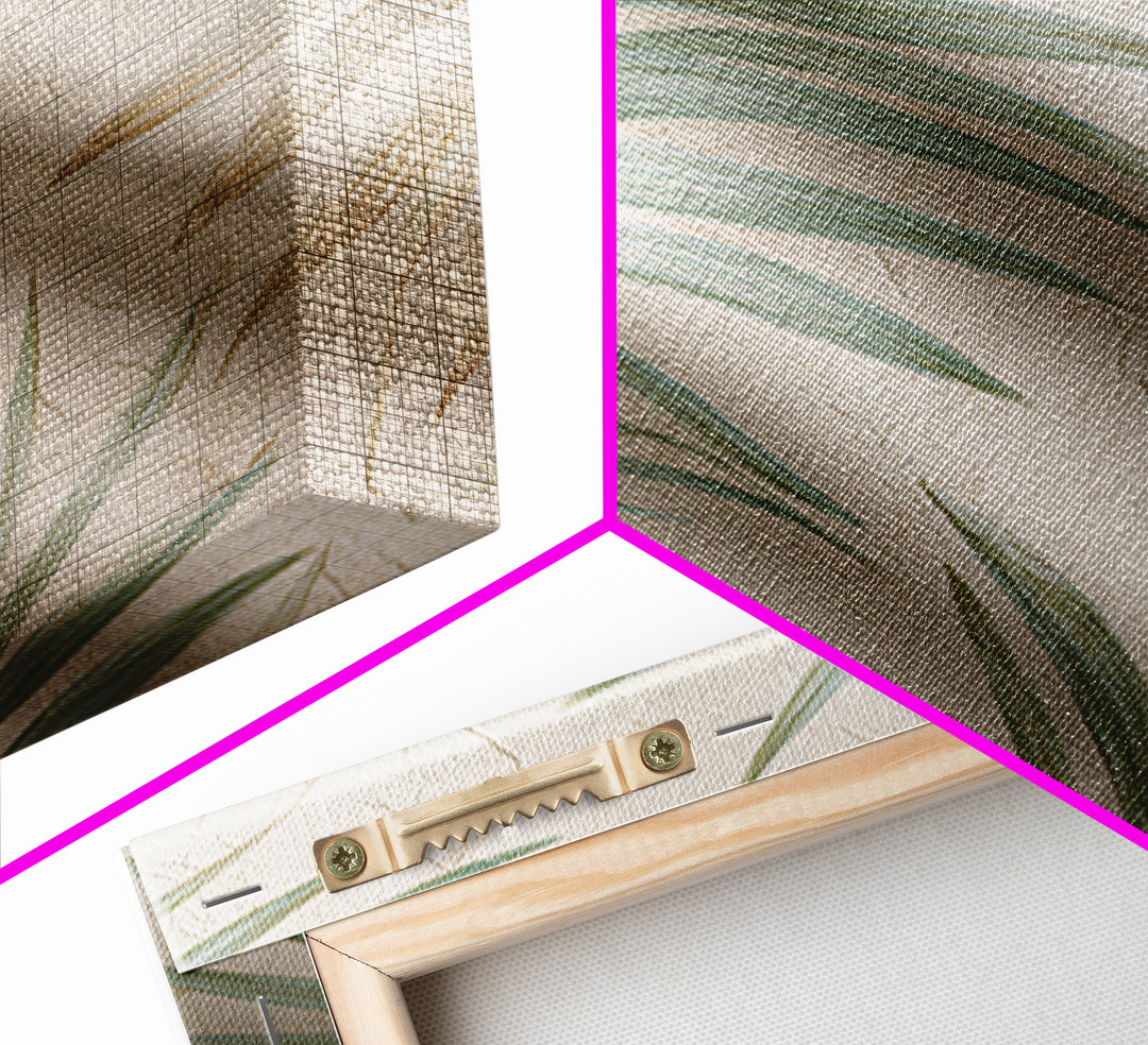 Tropical Palm Leaf Wall Art, Soft Green Beige Canvas Print, Coastal Botanical Decor, Boho Spa Bathroom Wall Decor For Relaxing Home Decor