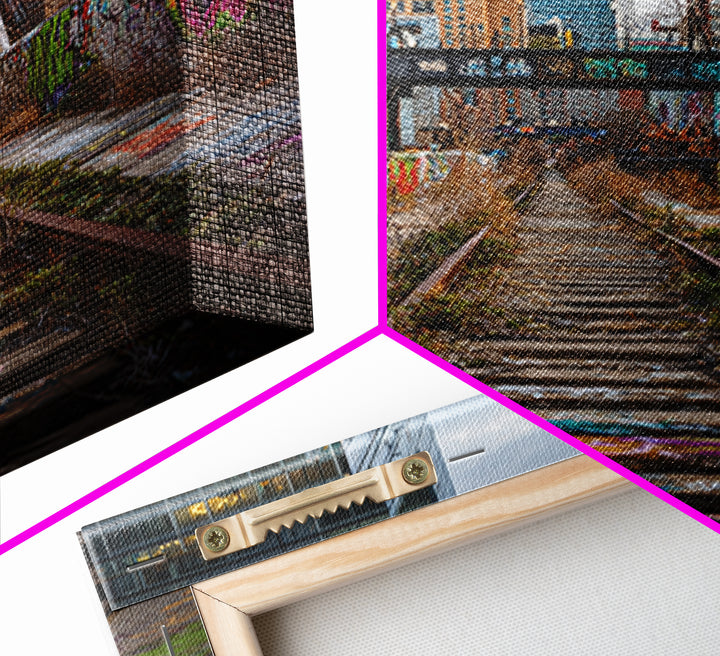Abandoned Graffiti Railway Through City Wall Art, Urban Landscape Photography For Loft Decor And Modern Office Wall Decor