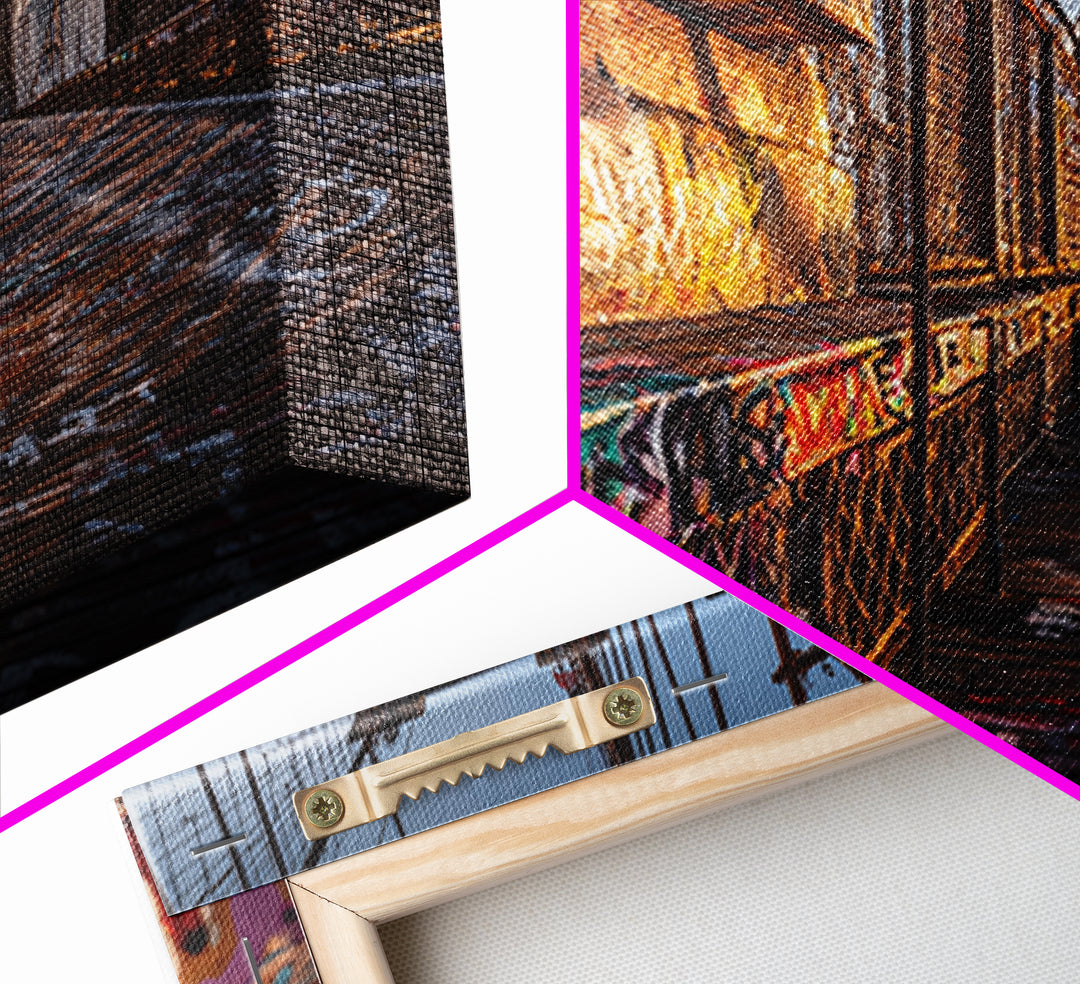 Graffiti Covered Brooklyn Bridge Walkway Wall Art, Urban Street Art Canvas Print, New York Travel Decor, Cool Apartment Poster