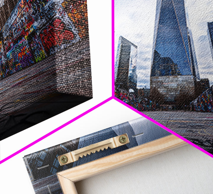One World Trade Graffiti Courtyard Wall Art, Urban Cityscape Canvas Print, NYC Street Art Decor For Office And Apartment