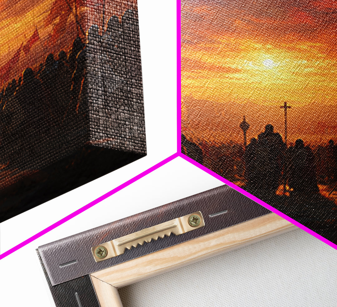 Medieval Army At Fiery Sunset Framed Canvas Print, Crusader Battle Wall Art, Epic Fantasy Decor, Historical Gift For Him