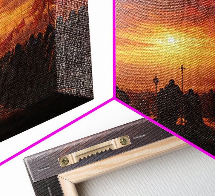 Medieval Army At Fiery Sunset Framed Canvas Print, Crusader Battle Wall Art, Epic Fantasy Decor, Historical Gift For Him